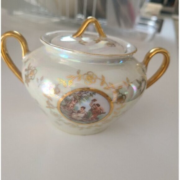 Beautiful Vintage Bavaria, East Germany, Irridescent Gilded Sugar Bowl With Lid - Picture 2 of 7